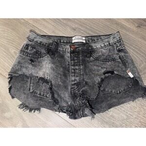 One x OneTeaspoon Women Black Acid Wash Distressed Denim Shorts Size 26